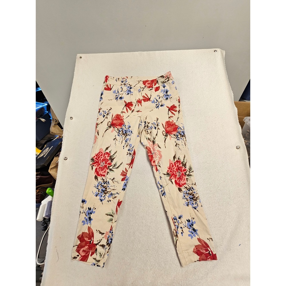 Soft Surroundings Floral Print Pull On Pants Cream Red Blue Women Size L